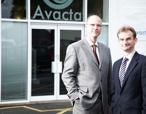 Alastair Smith, CEO of Avacta Group plc, alongside Tim Munns, Director of Wharfedale Property Management Ltd., managers of the Thorp Arch Estate, outside the Avacta building