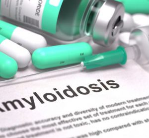 Amyloidosis - Printed Diagnosis with Mint Green Pills, Injections and Syringe