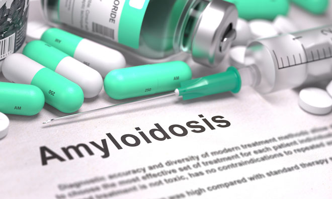 Amyloidosis - Printed Diagnosis with Mint Green Pills, Injections and Syringe