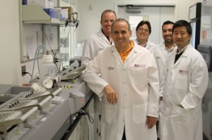 Some key members of the Center’s staff. Front row (left to right): Dr Josh LaBaer and Dr Ji Qiu. Back row (left to right): Mike Gaskin, Dr Mitch Magee and Alex Mendoza