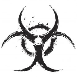 black biohazard symbol on white background