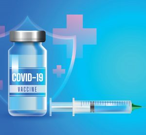 COVID-19 Vaccine vial and syringe for injection