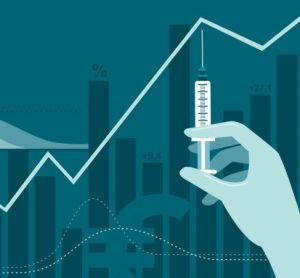 Concept of COVID-19 vaccine development on stock market/market capitalisation (MCAP)