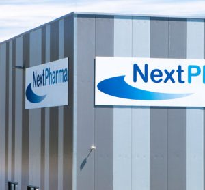 NextPharma logo on warehouse