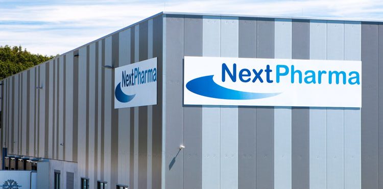 NextPharma logo on warehouse