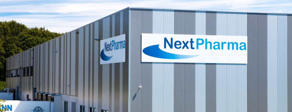 NextPharma logo on warehouse