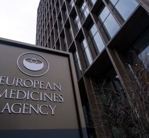 sign of the European Medicines Agency building in Amsterdam [Credit: martinbertrand.fr/Shutterstock.com].