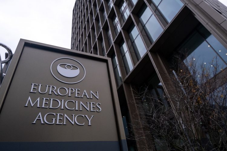 sign of the European Medicines Agency building in Amsterdam [Credit: martinbertrand.fr/Shutterstock.com].