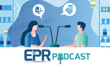 EPR podcast title graphic with two people having a conversation with speech bubbles containing images of drugs