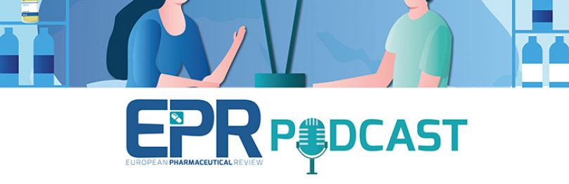 EPR podcast title graphic with two people having a conversation with speech bubbles containing images of drugs