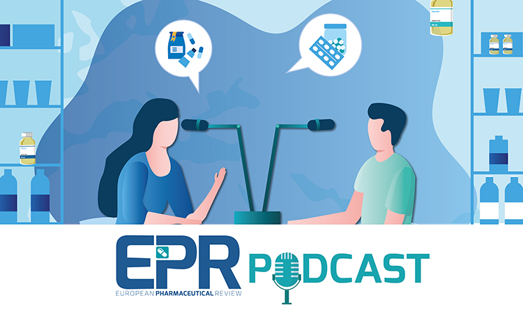 EPR podcast title graphic with two people having a conversation with speech bubbles containing images of drugs