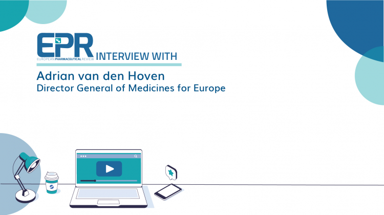 Interview title slide stating the interview is with Adrian van den Hoven, Director General of Medicines for Europe