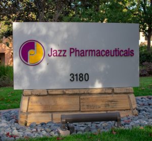 Jazz Pharmaceuticals Sign with Logo [Credit: Michael Vi / Shutterstock.com].