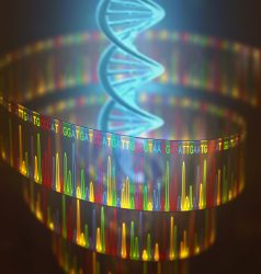 DNA strand with colourful DNA sequence read out