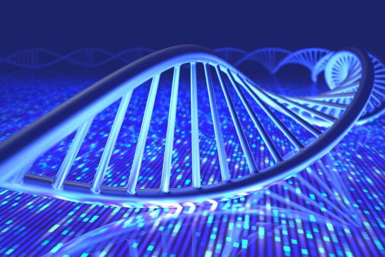 Blue DNA stand hovering above a genetic sequence