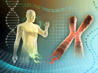 graphic of a man, chromosome and DNA sequence