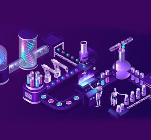 Smart vaccine development and manufacturing concept illustration