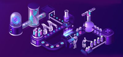 Smart vaccine development and manufacturing concept illustration