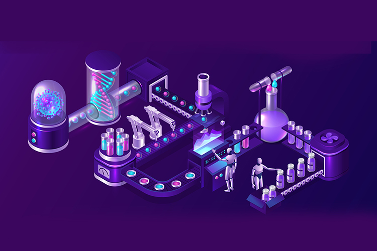 Smart vaccine development and manufacturing concept illustration