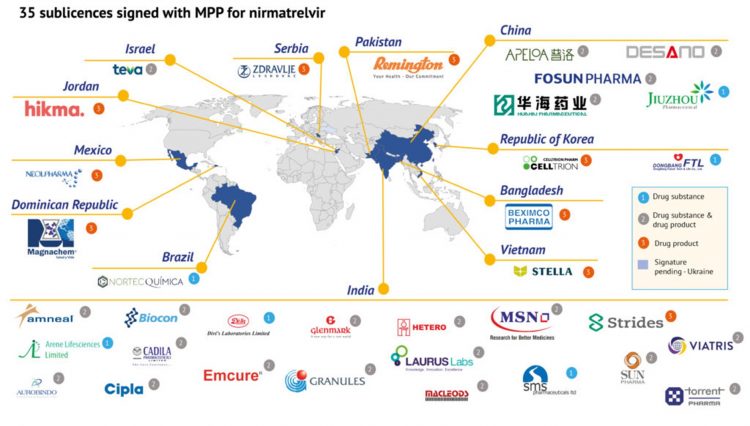 Map of the companies who have signed sublicence agreements and their locations worldwide [Credit: The Medicines Patent Pool].