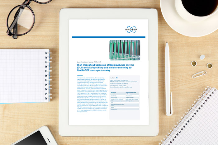 Application note: High-throughput Screening of Deubiquitylase enzyme (DUB) activity/specificity and inhibitor screening by MALDI-TOF mass spectrometry