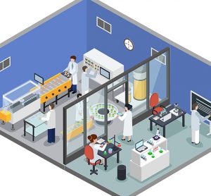 Cartoon of a medicine manufacturing facility