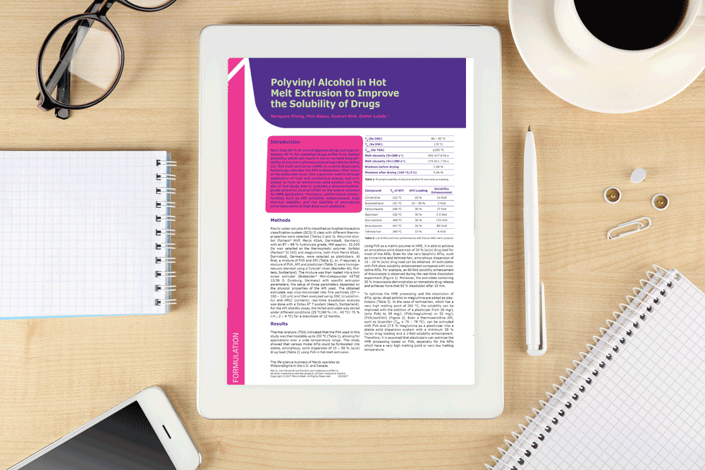 Poster: Polyvinyl alcohol in hot melt extrusion to improve the solubility of drugs