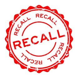 Red stamp proclaiming 'recall' on a white background - idea of drug recalls