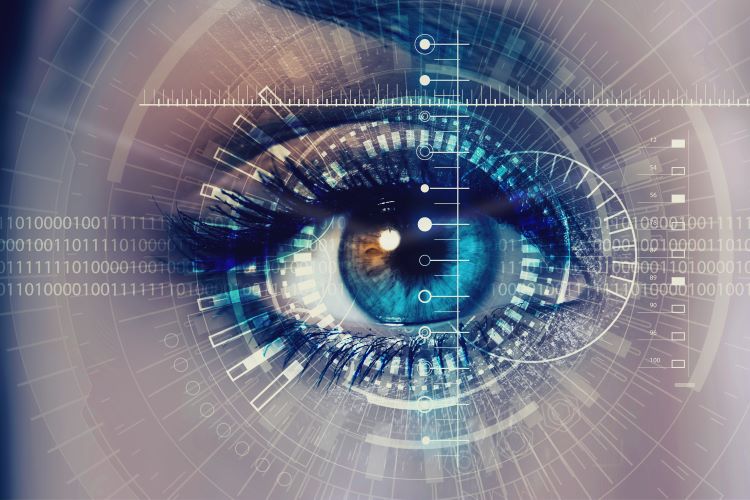 Blue eye surrounded by abstract coding - idea of human/patient data