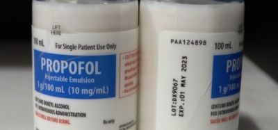 Photo of affected lot - PROPOFOL Injectable Emulsion, USP (contains benzyl alcohol) 100 mL Single Patient Use, Glass Fliptop Vial. Lot DX9067 [Credit: Pfizer].