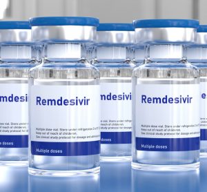 Lines of vials labelled 'remdesivir' - idea of scaling up supply of remdesivir