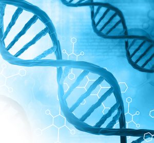 DNA strands on a blue background - idea of biological/biosimilar drugs