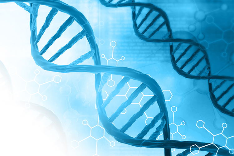 DNA strands on a blue background - idea of biological/biosimilar drugs