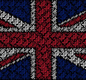 Union Jack flag made out of small DNA strands