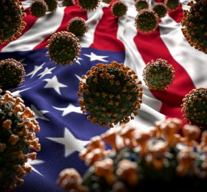 COVID-19 Coronavirus Molecules on US Flag