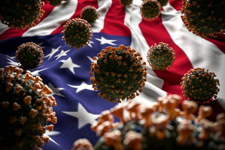 COVID-19 Coronavirus Molecules on US Flag