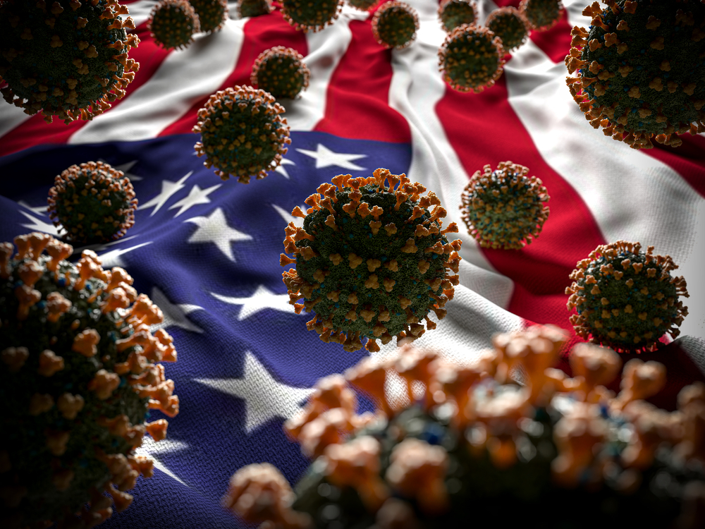 COVID-19 Coronavirus Molecules on US Flag