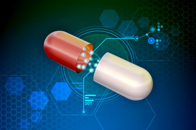 3D illustration of Medicine capsule showing its active ingredients