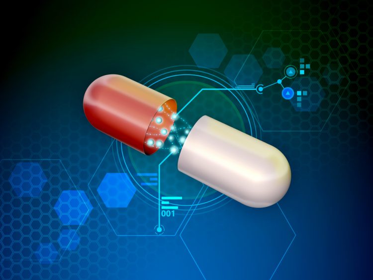 3D illustration of Medicine capsule showing its active ingredients