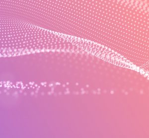 Concept of airflow - abstract wavy particles on a purple to pink gradient background