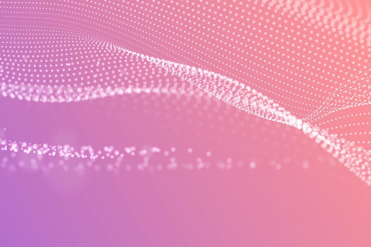 Concept of airflow - abstract wavy particles on a purple to pink gradient background