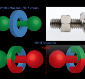 the two forms of chiral rotaxane; rings wrapped around a dumbbell shaped axel