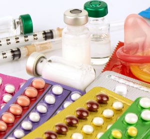 Different types of contraceptives, including various pills, injections and condoms