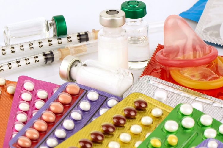 Different types of contraceptives, including various pills, injections and condoms