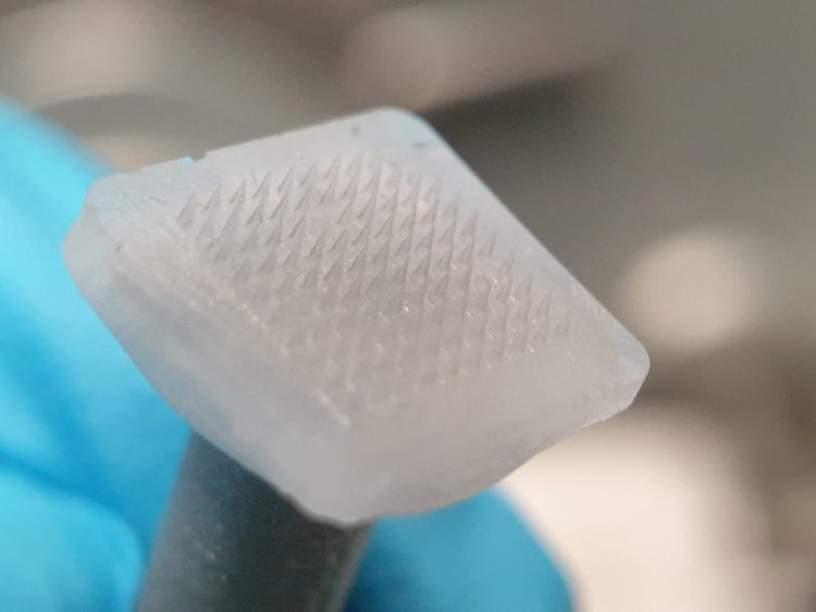 A cryomicroneedle patch ready for deployment [Credit: Chang et al. /DOI number: 10.1038/s41551-021-00720-1].