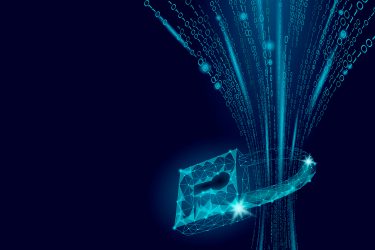 Cyber security concept - Cyber safety padlock on data stream.