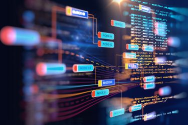 data chain with various changes displayed on a screen