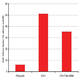 Figure 11: Showing results of experiments performed, to determine the effects of siRNA knockdown of talin, which is known to be involved in cell migration. Results expressed as 1/form factor (GE Healthcare HCS Investigator image analysis Package) Migration was measured in cell seeded on Poly-Lysine and LFA-1 which are know to inhibit and promote cell migration, respectively).