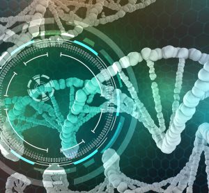 DNA strand with cross hares over it - idea of targeting genes for gene therapy