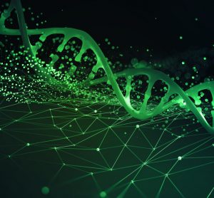 gene therapy concept - green DNA double stranded helix